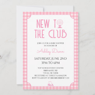 Convite Novo No Clube Rosa Xadrez Bebê Golfe Chuvinha De B