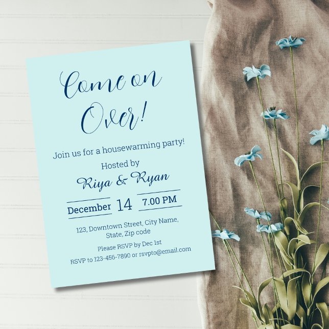 Convite Novo Partido Elegante Aqua Familiar Moderno do Lar (blue elegant funny housewarming party invitation for new house moving announcement change of address)
