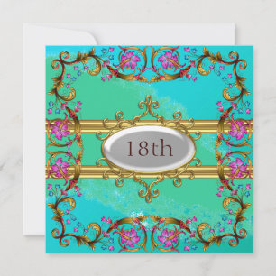 Convite Novo Quadro de Flores de Aniversário Azul Teal