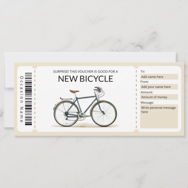 Convite Novo Voucher de Presente de Bicicleta Editável (Frente)