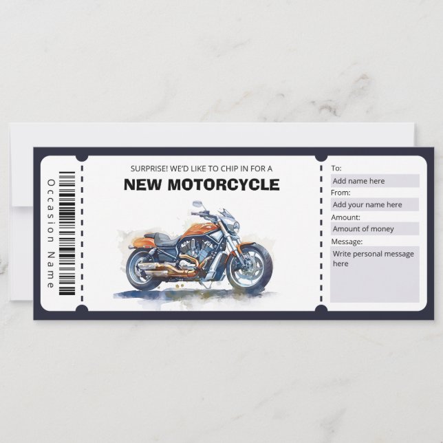 Convite Novo Voucher de Presente de Motocicleta Editável (Frente)