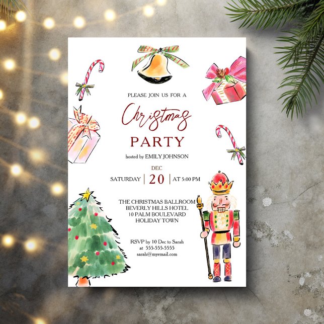 Convite Noz-cracker do desenho da Festa de Natal (Nutcracker modern sketch whimsical Christmas Party Invitation cards template)