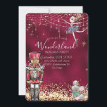 Convite Noz-cracker Winter Wonderland Christmas no Burgund<br><div class="desc">Este convite encantador de festas de férias apresenta um tema do Nutcracker Winter Wonderland. O fundo é burgundy com luzes cintilantes e flocos de neve. Uma bela bailarina Snow Queen ou Sugar Plum Fairy aparece no topo direito com o Nutcracker no fundo à esquerda e o Rei do Mouse no...</div>