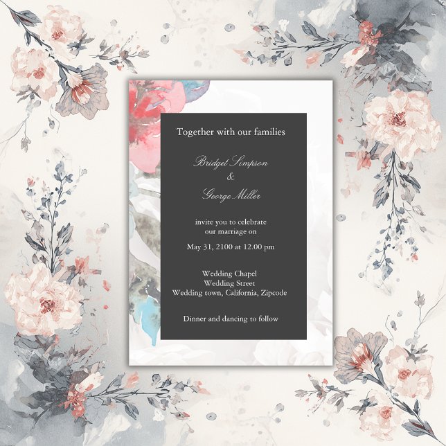 Convite nu onyx chic Floral rosa casamento (Criador carregado)