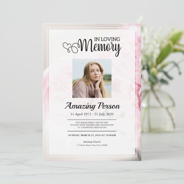 Convite Núcleo cor-de-rosa Ordem de serviço funerária (Em pé/Frente)