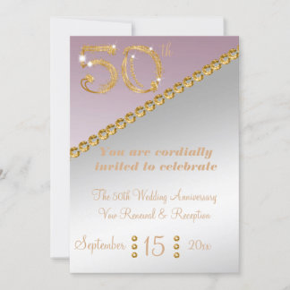 Convite Núcleo de ouro e rosa claro elegante do 50º aniver