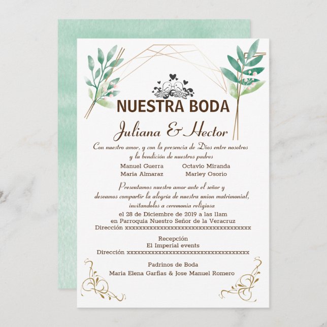 Convite Nuestra Boda (Frente/Verso)