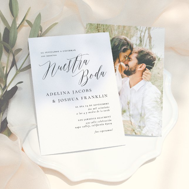 Convite Nuestra Boda Caligrafía y Foto Invitación de Boda (Criador carregado)