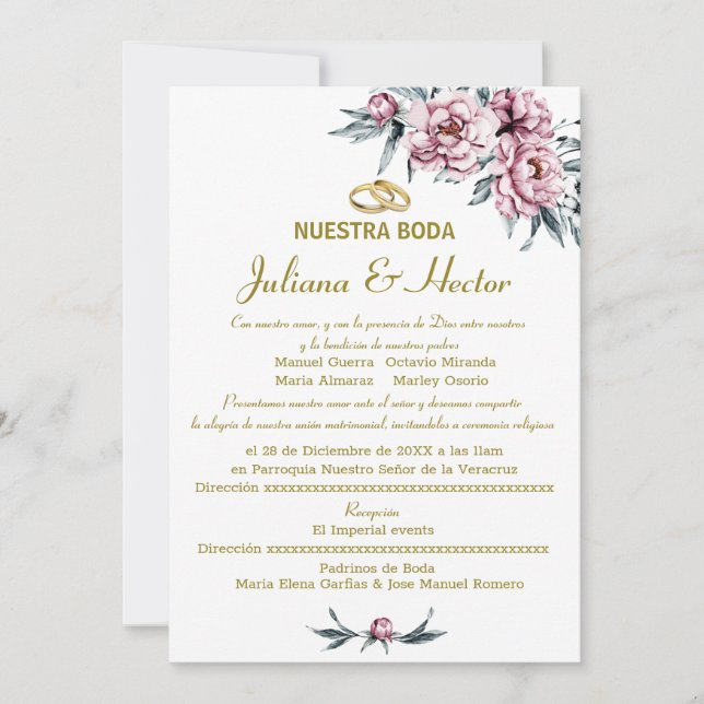 CONVITE NUESTRA BODA DE PINCO FLORAL (Frente)