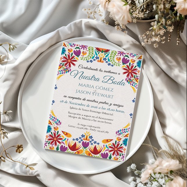 Convite Nuestra Boda Flowers Botanical Spanish Wedding (Nuestra Boda Flowers Botanical Spanish Wedding Invitation)