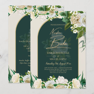 Convite NUESTRA BODA Green Dourada White Roses Winter INVI