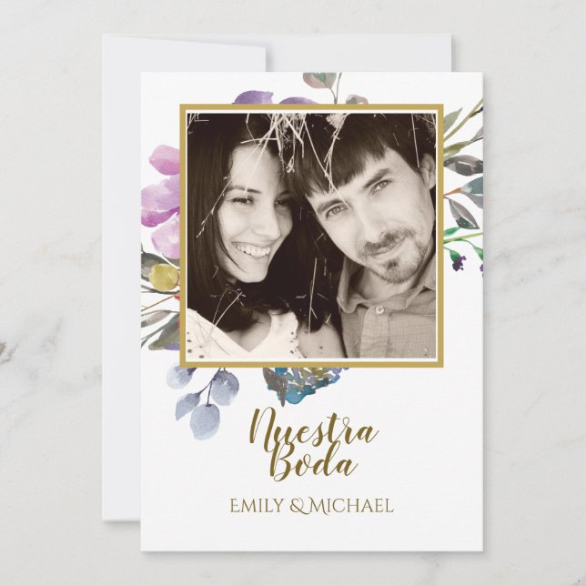 Convite Nuestra Boda Invitación - FOTO Casamento Roxo (Frente)