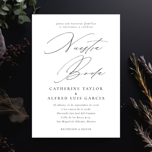 Convite Nuestra Boda Língua Espanhola Casamento de Script  (Criador carregado)