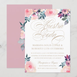 Convite Nuestra Espanhola Boda pintadas rosada morada