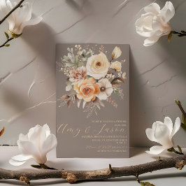 Convite Nuetral Beige Floral Botanical Wedding