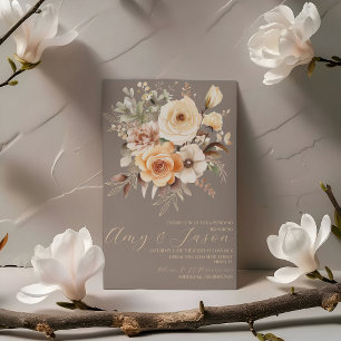 Convite Nuetral Beige Floral Botanical Wedding
