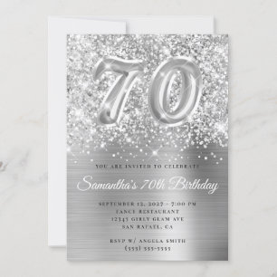 Convite Número 70 de Aniversário Glam Silver Brilhante