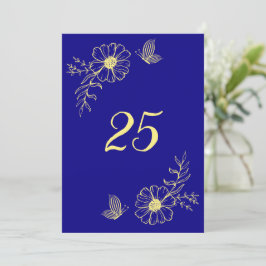 Convite Numero azul-real da flor do ouro romântico