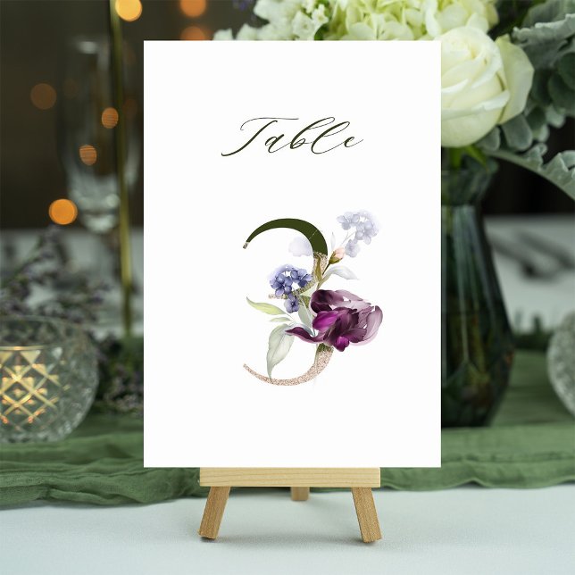 Convite Número Botânico Floral 5x7 Número 3, Número da Mes (Criador carregado)