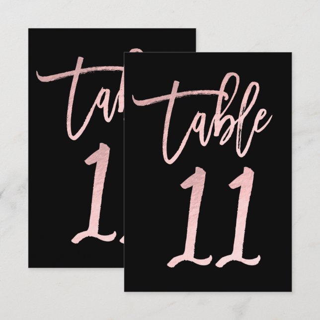 Convite Número da Mesa 11 em Grafite Moderno Rosa Dourado  (Frente/Verso)