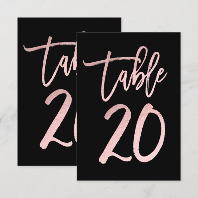 Convite Número da Mesa 20 Moderno em Folha Rosa Dourada Ro (Frente/Verso)