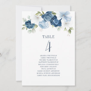 Convite Número da Mesa 4 de Casamento Pó Floral Azul