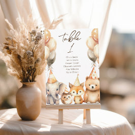 Convite Número da mesa Animais de aquarela chá de bebê 