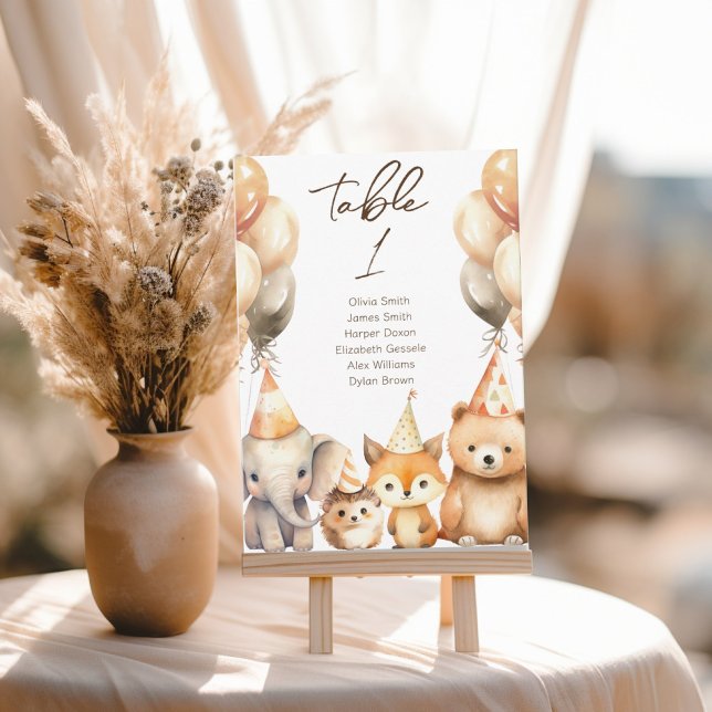 Convite Número da mesa Animais de aquarela chá de bebê  (Criador carregado)