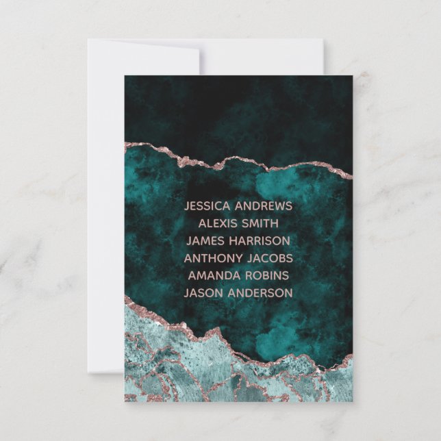 Convite Número da Mesa Assento Verde Pavão e Dourado Rosa (Verso)