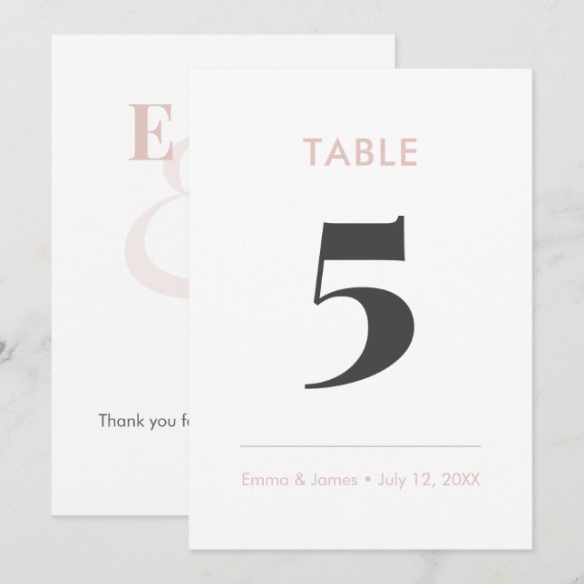 Convite Número da Mesa Blush Minimalista Ampersand (Frente/Verso)