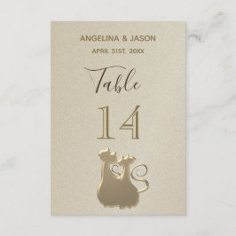 Convite Número da Mesa Casal de Gatos Elegante Dourado Cas