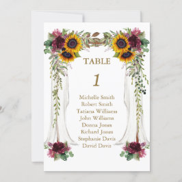 Convite Número da Mesa Casamento com Dossel de Girassóis d
