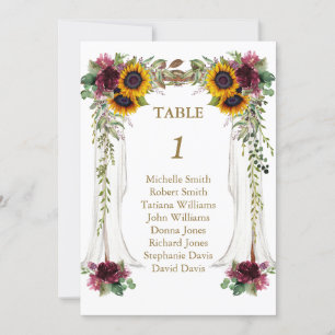 Convite Número da Mesa Casamento com Dossel de Girassóis d