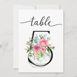 Convite Número da mesa cinco Peônias Rosa da mesa