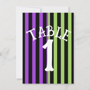 Convite Número da Mesa com Listras de Halloween Verde Roxo