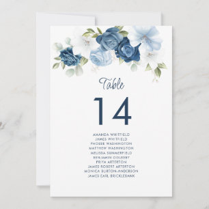 Convite Número da Mesa de Casamento 14 Azul Empoeirado Flo