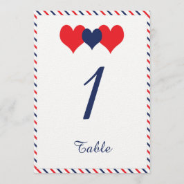 Convite Número da Mesa de Casamento Americana Hearts