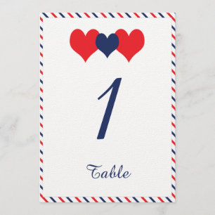 Convite Número da Mesa de Casamento Americana Hearts