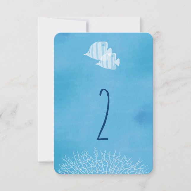 Convite Número da mesa de casamento aquarela de peixes tro (Frente)