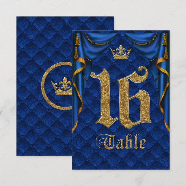Convite Número da Mesa de Casamento Azul Royal Dourado Cor (Frente/Verso)