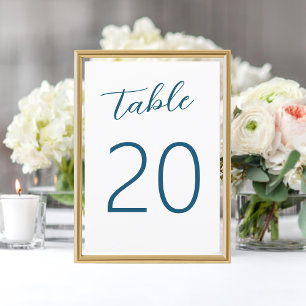 Convite Número da Mesa de Casamento Branco Azul Escrito À 