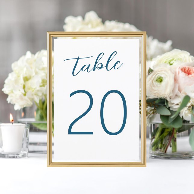 Convite Número da Mesa de Casamento Branco Azul Escrito À  (Criador carregado)