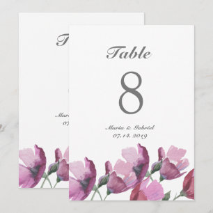 Convite Número da Mesa de Casamento com Aquarela Rosa Flor