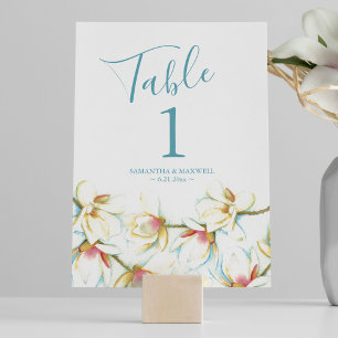Convite Número da Mesa de Casamento com Flor de Magnólia