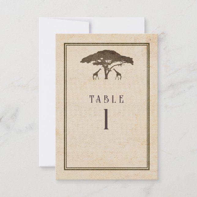 Convite Número da Mesa de Casamento com Girafas na Árvore  (Frente)