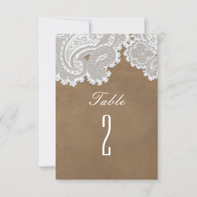 Convite Número da Mesa de Casamento com Renda Branca e Rus (Frente)
