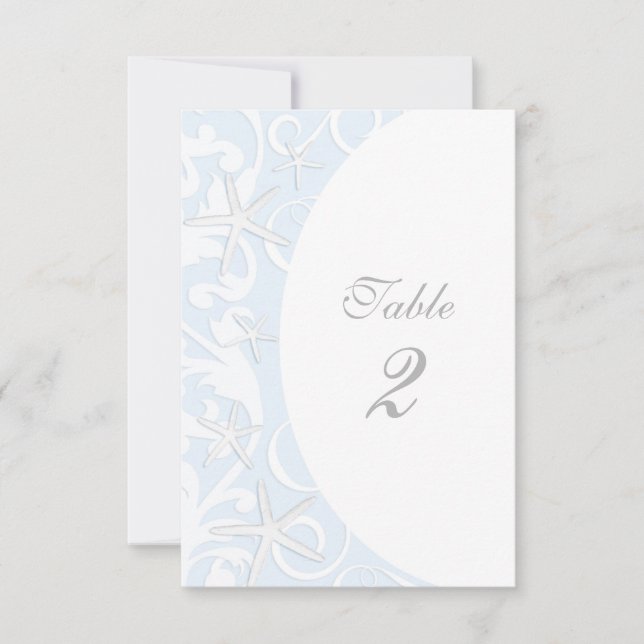 Convite Numero da Mesa de Casamento da Praia Azul-Azul (Frente)