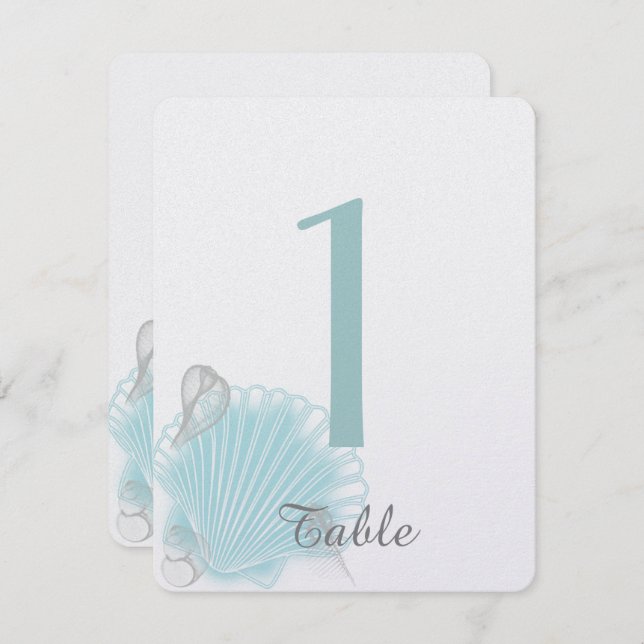 Convite Número da Mesa de Casamento da Praia Concha do Mar (Frente/Verso)