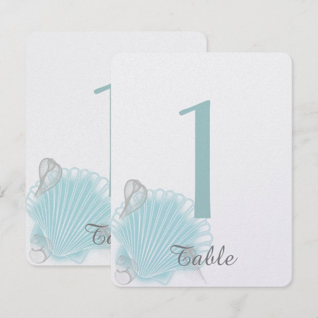 Convite Número da Mesa de Casamento da Praia da Concha Azu (Frente/Verso)
