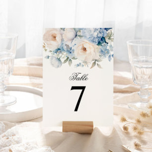 Convite Número da Mesa de Casamento de Flores Azuis e Bran